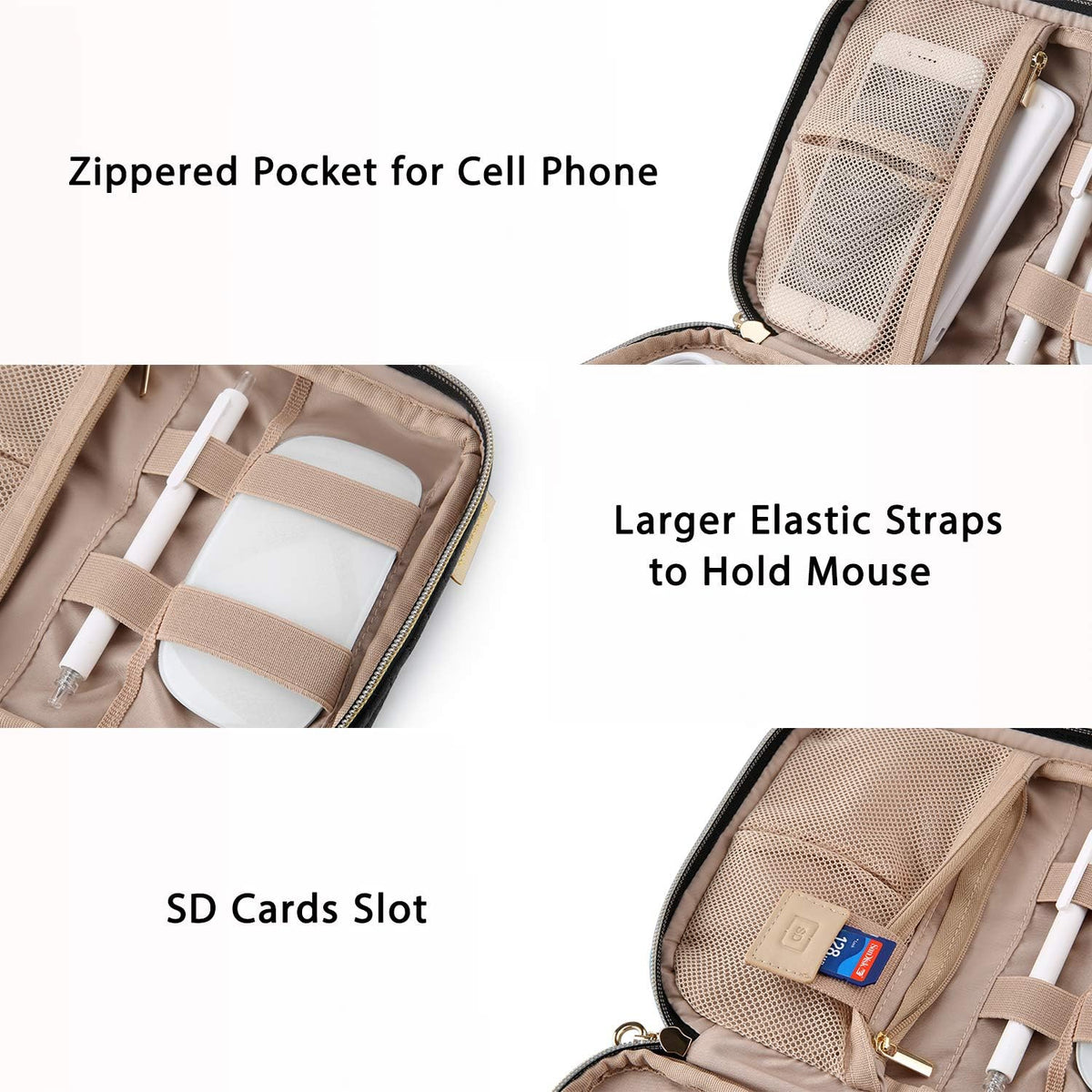 BAGSMART Large Electronics Travel Organizer Case for Wome, Polyester, Black