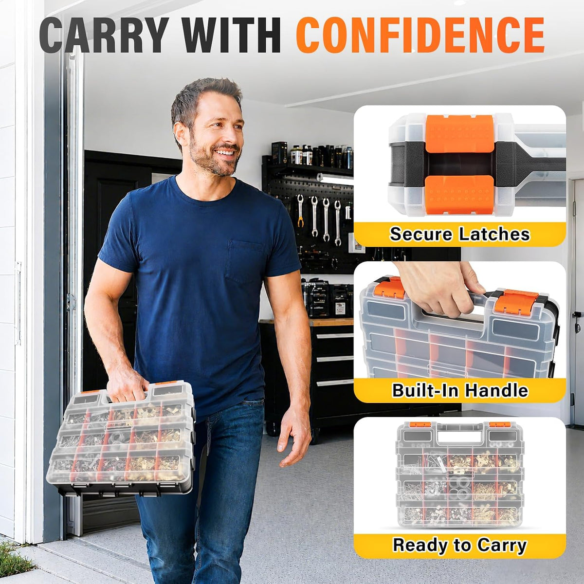 DIYSELF Screw Organizer, Double-Sided 34-Compartment Small Parts Organizer