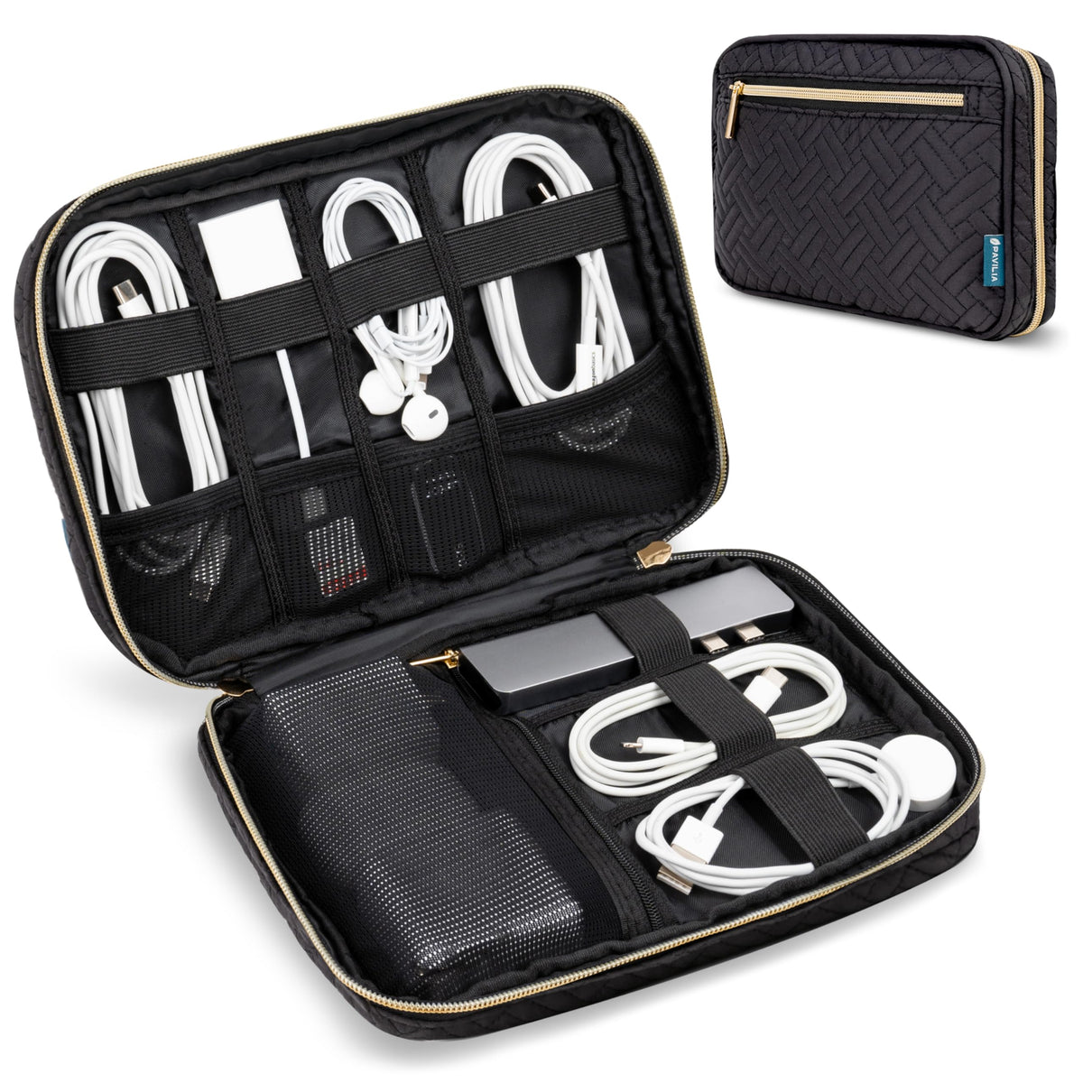 PAVILIA Travel Cord Organizer Case, Electronics Organizer Bag, Black