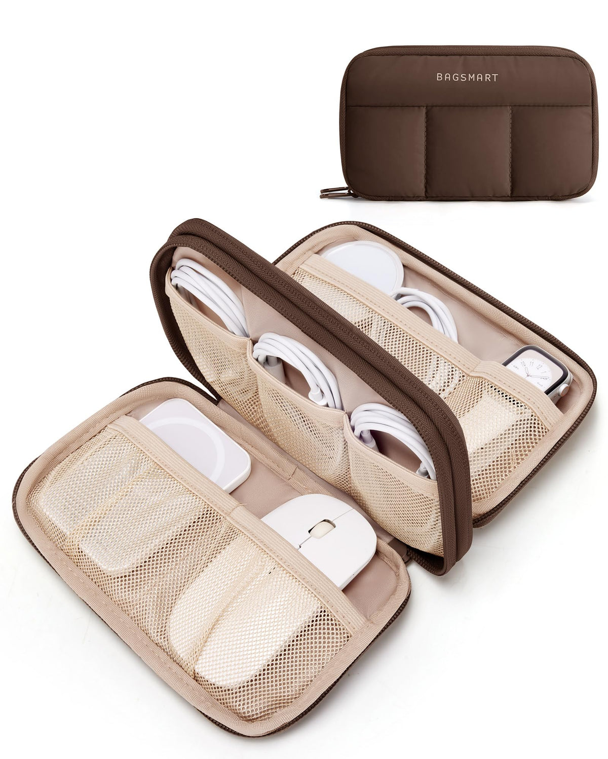 BAGSMART Electronics Organizer Travel Case for Cords Chargers Phones, Beige