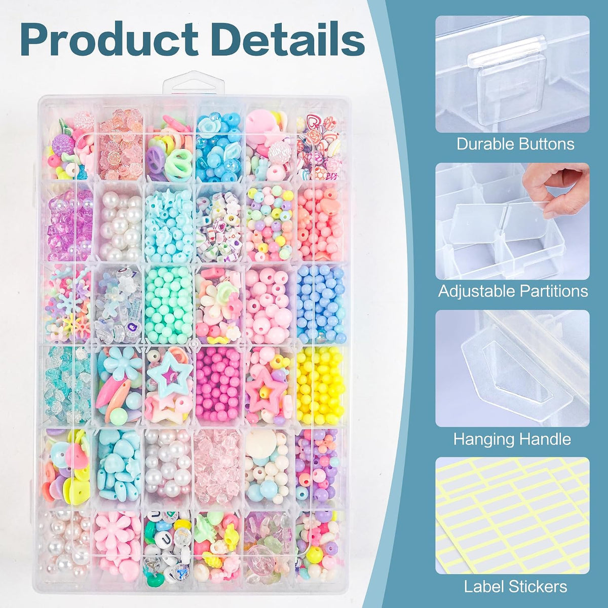 DILIBRA 5 Pack 36 Grids Large Plastic Organizer Box with Adjustable Divider