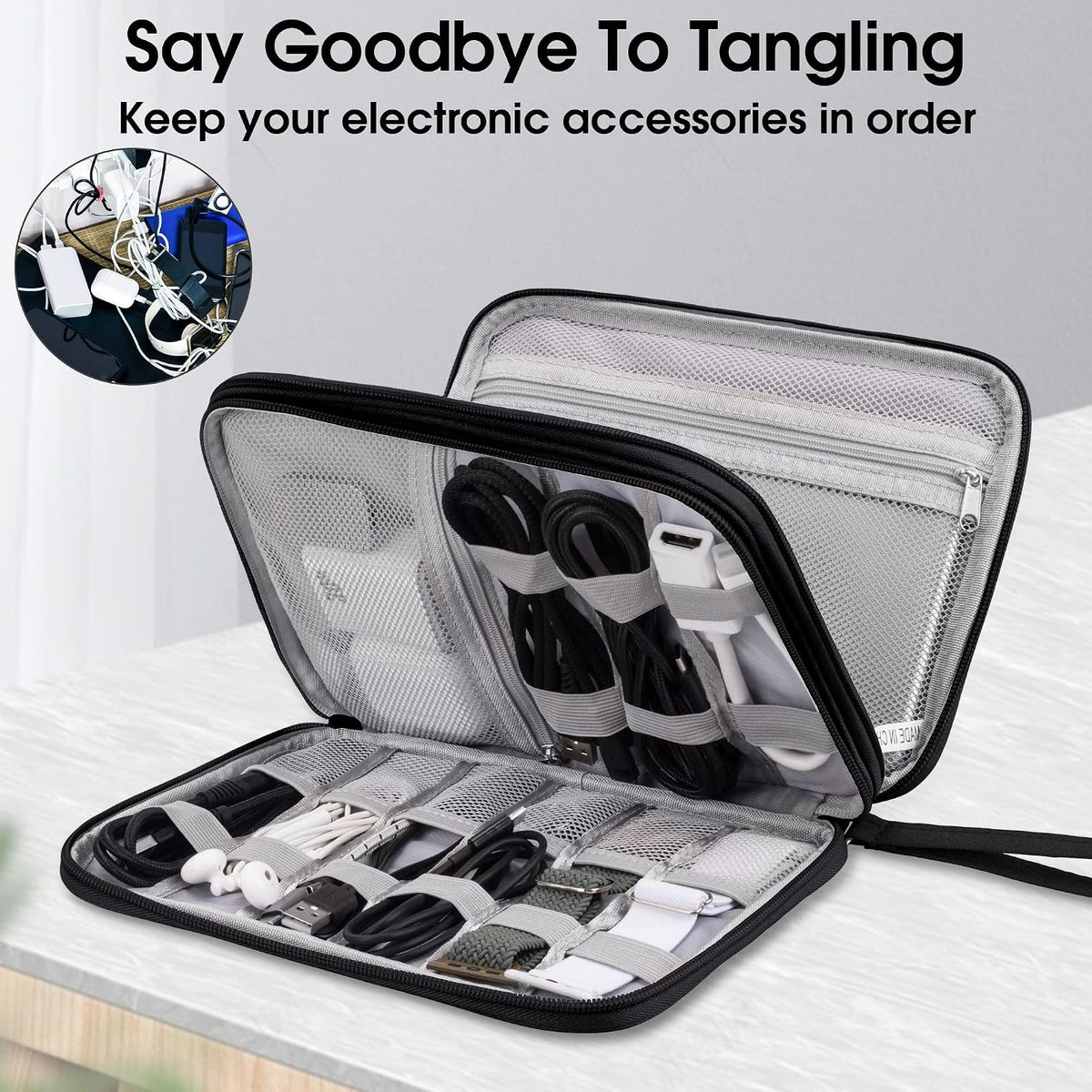 Arae Travel Essentials Electronic Organizer Double Layer - Black, L