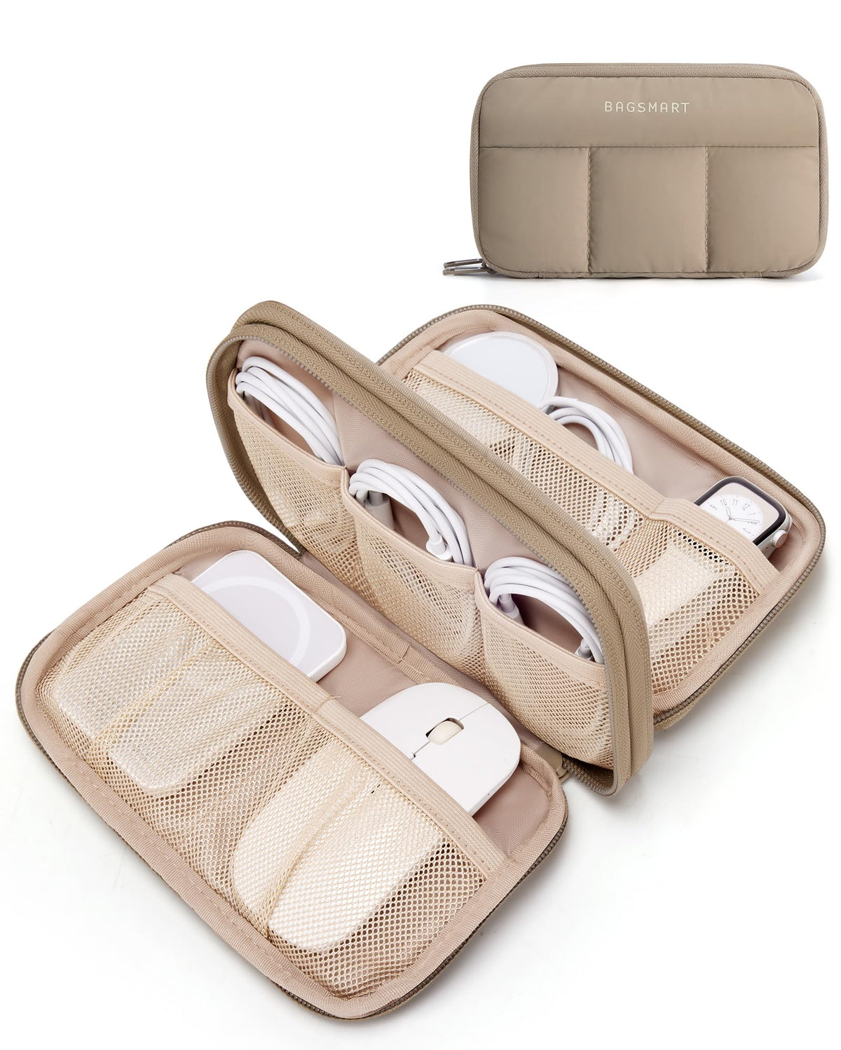 BAGSMART Electronics Organizer Travel Case for Cords Chargers Phones, Beige