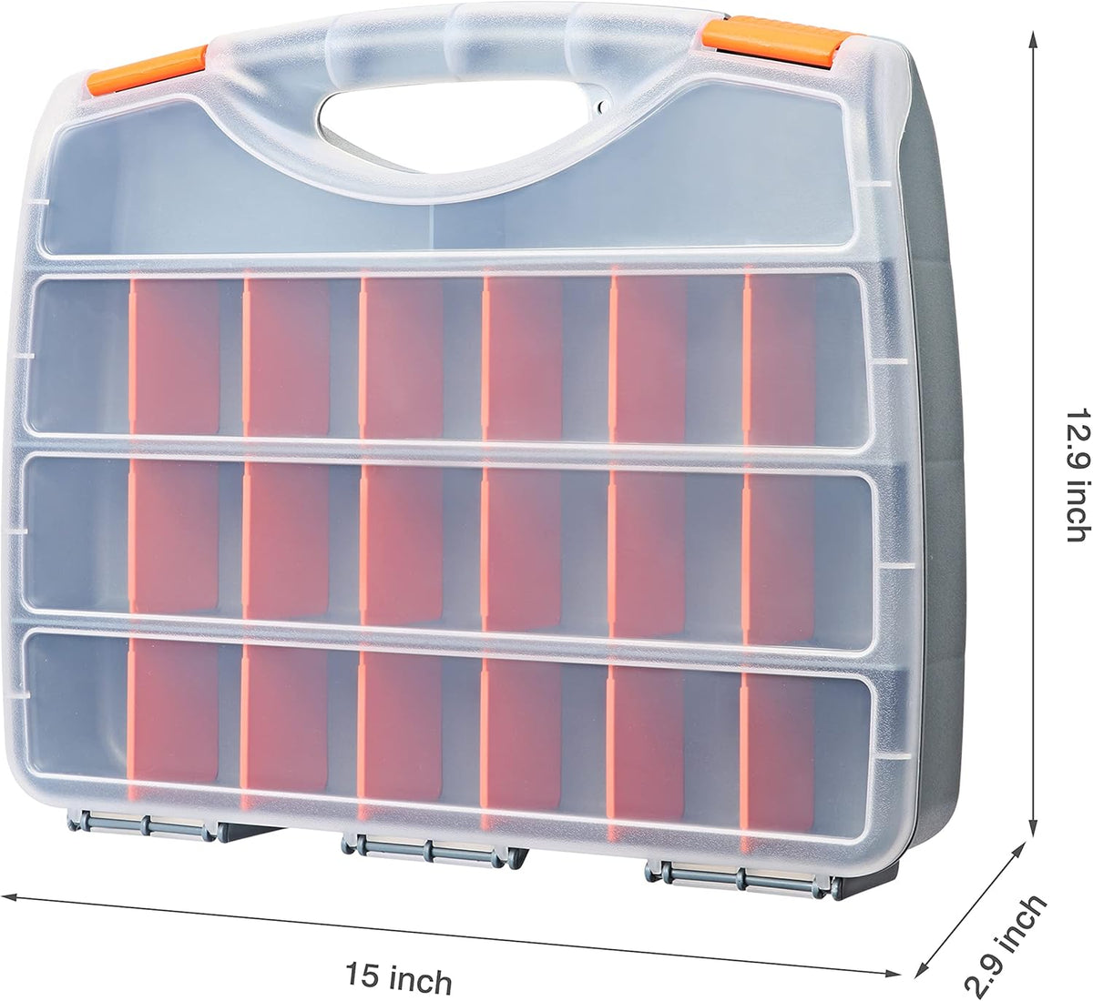 Makitoyo Hardware Storage Box Tools Organizer Container with Handle and Clear Lid, 21 Adjustable Compartments and 2 Fixed Sections,Perfect for Screws,Nuts, Bolts and Small Parts,15"L x 12.9"W x 2.9"H