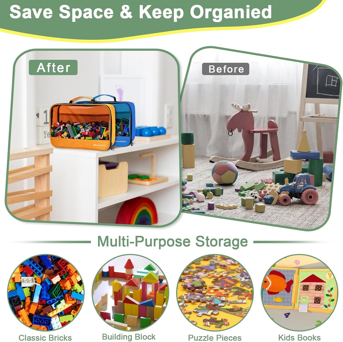 4 PCS Toys Storage Bag, Classic Bricks Building Set Storage Bag, Travel Case for Building Toys, Puzzles