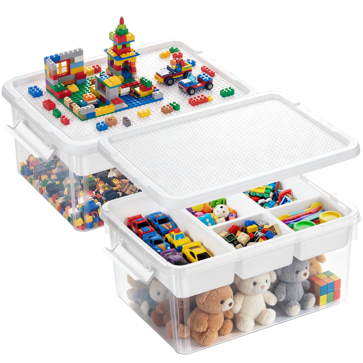 Citylife 17 QT Plastic Storage Box Building Baseplate Lid Removable Tray