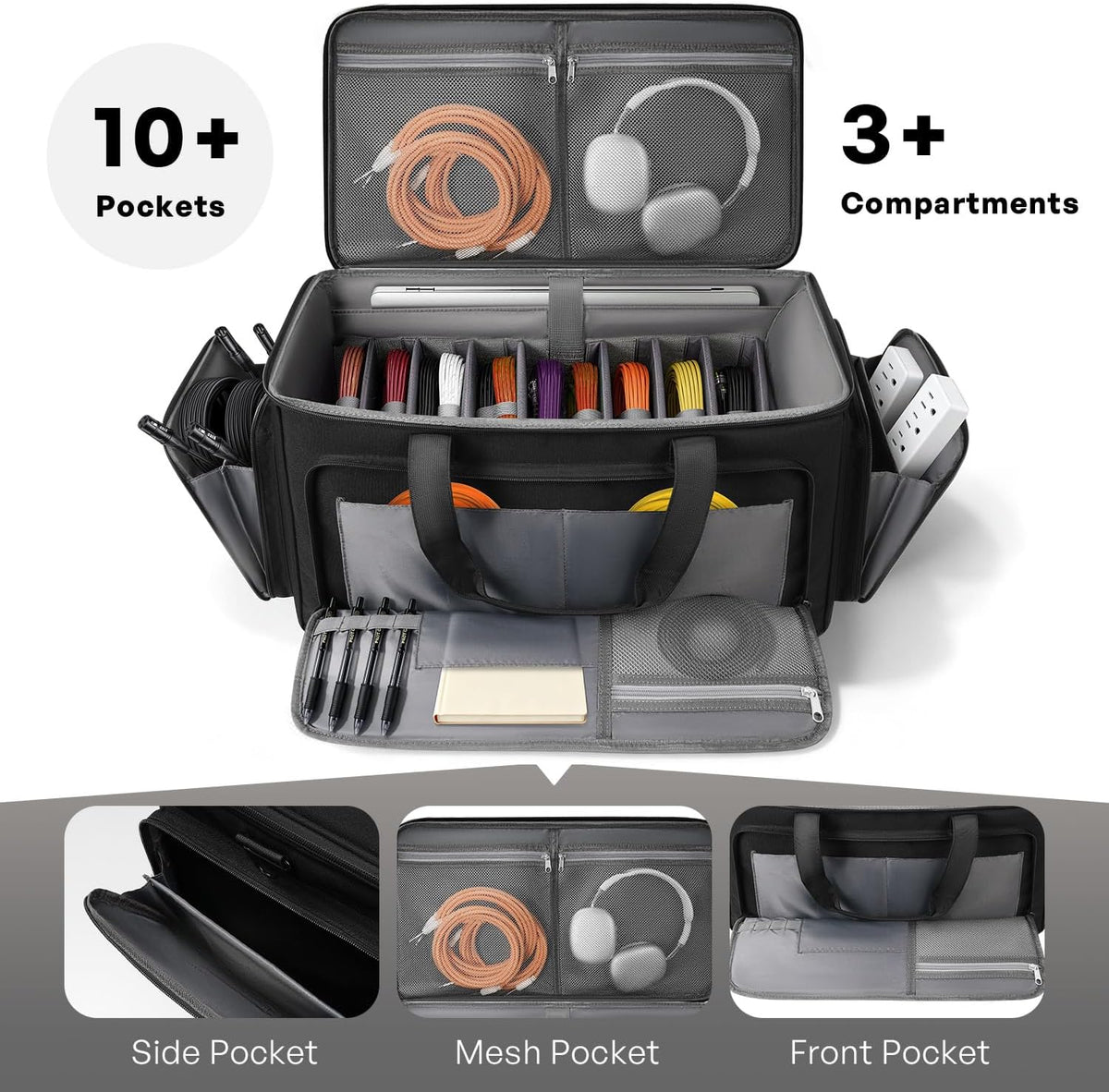 Large DJ Cable Organizer Bag, Padded Gig Bag with 8 Detachable Divider, Travel DJ Mixer Backpack for Musicians, Professional Multi-Pocket for 17" Laptop, Microphone, Cord, Headset & Music Accessories