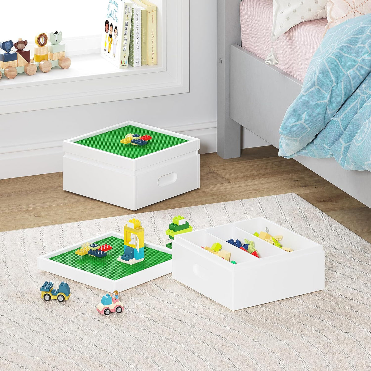 UTEX Buildable Cubby Storage with Baseplate Lid Compatible with Lego