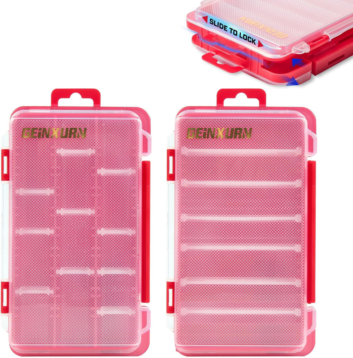 Geinxurn Small Flat Storage Parts Organizer, 2Pcs Red Portable Transparent Plastic Small Parts Tool Box with Removable Dividers, Screwdriver Bit Cases Storage(2 Pieces)
