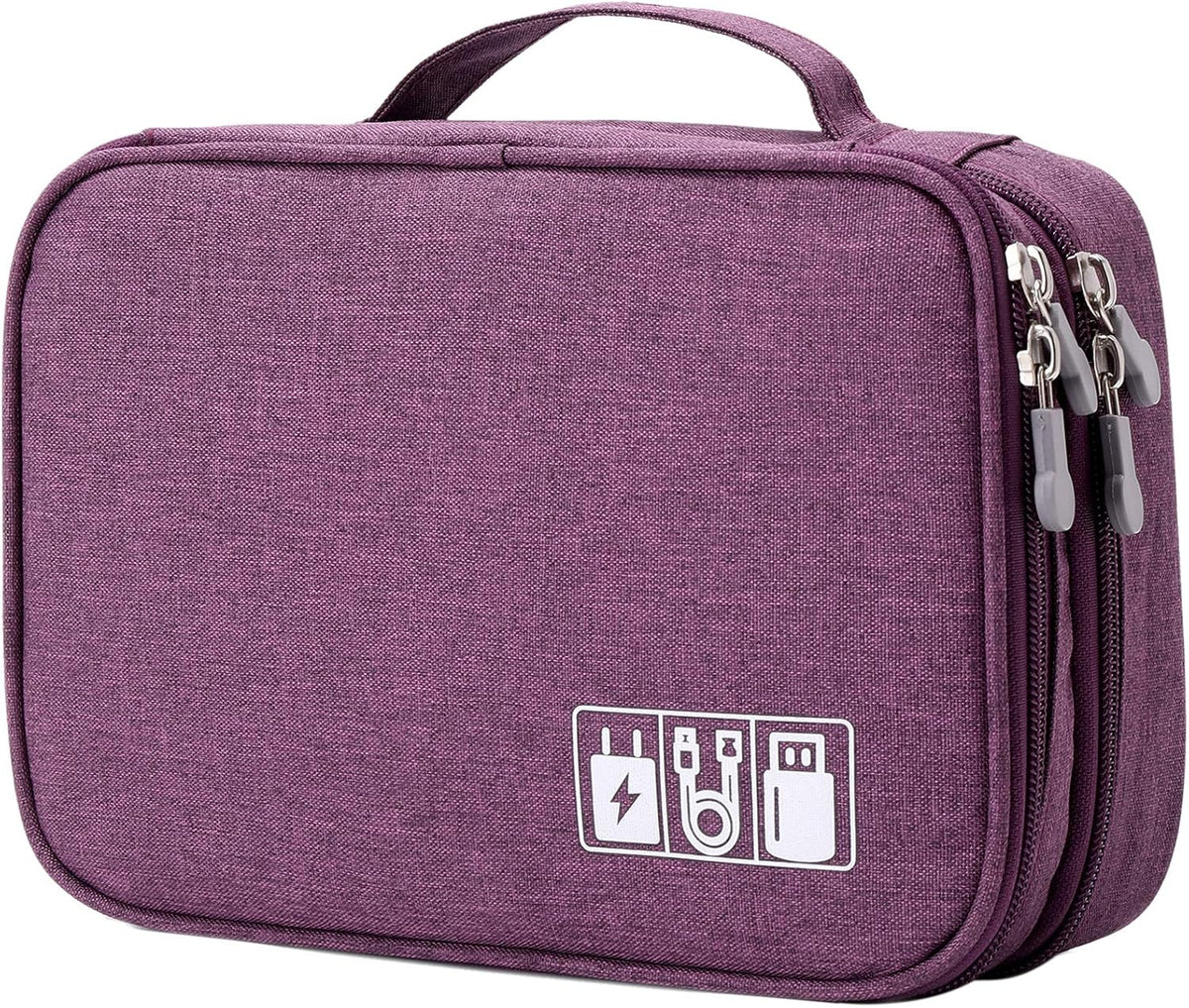 Mygreen Electronic Accessories Organizer Bag, Waterproof Double Layer Travel Storage Case with Adjustable Padded Dividers, Portable Hard Pouch for Cables, Charger, Power Bank, Phone, Hard Drive Purple