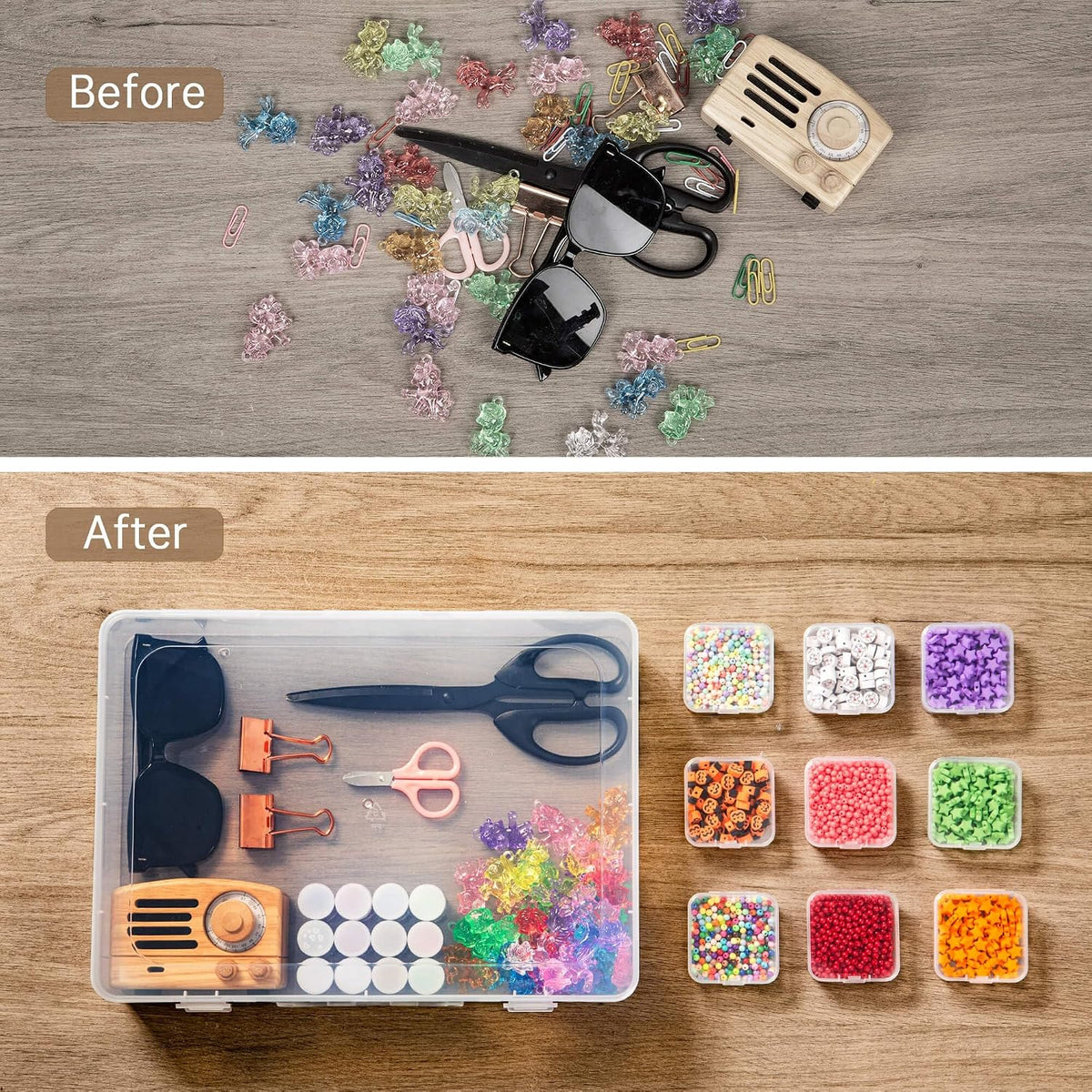 Bead Organizer Box, 120 Pack Small Clear Storage Boxes with Labels, Large Travel Craft Case with Handle, Mini Plastic Containers for Jewelry Making Diamonds DIY Pony Bracelet Screws Seeds Small Parts