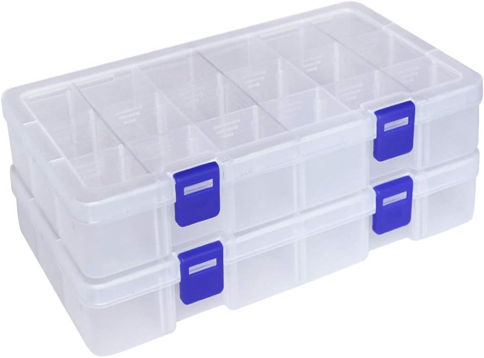 DUOFIRE Plastic Organizer Storage Box, Adjustable Divider 18 Grids, 2 Pack