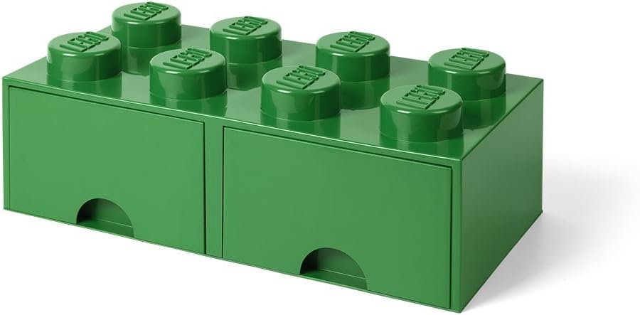 LEGO Brick Drawer, 8 Knobs, 2 Drawers, Stackable Storage Box, Dark Green