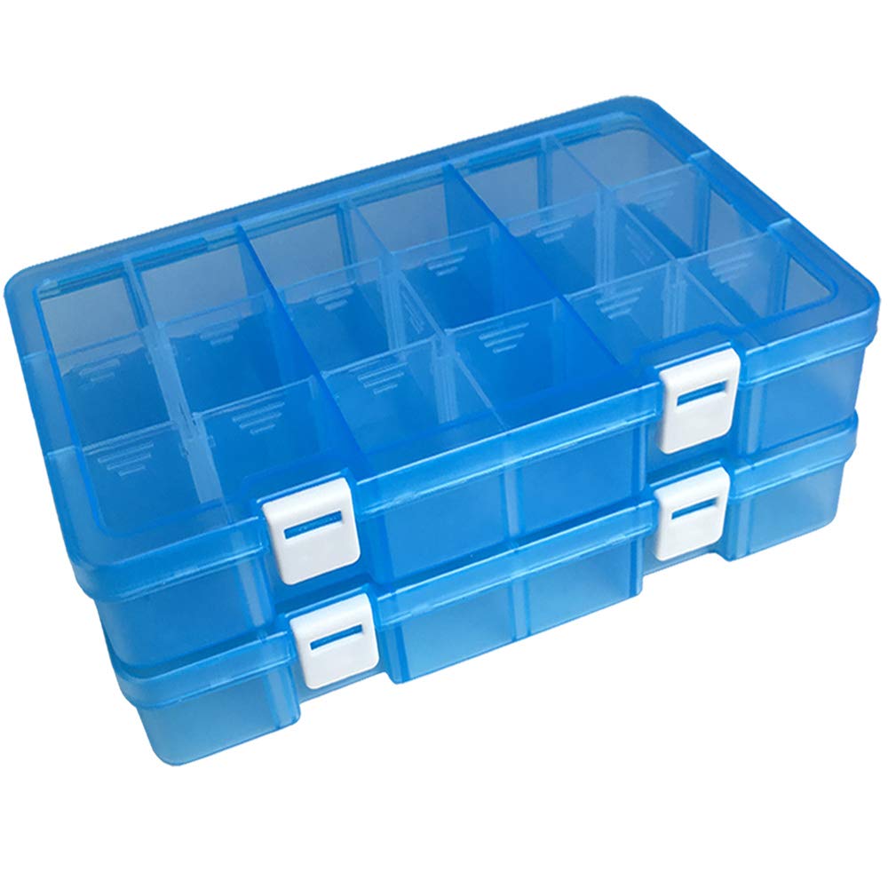 DUOFIRE Plastic Organizer Storage Box, Adjustable Divider 18 Grids, 2 Pack