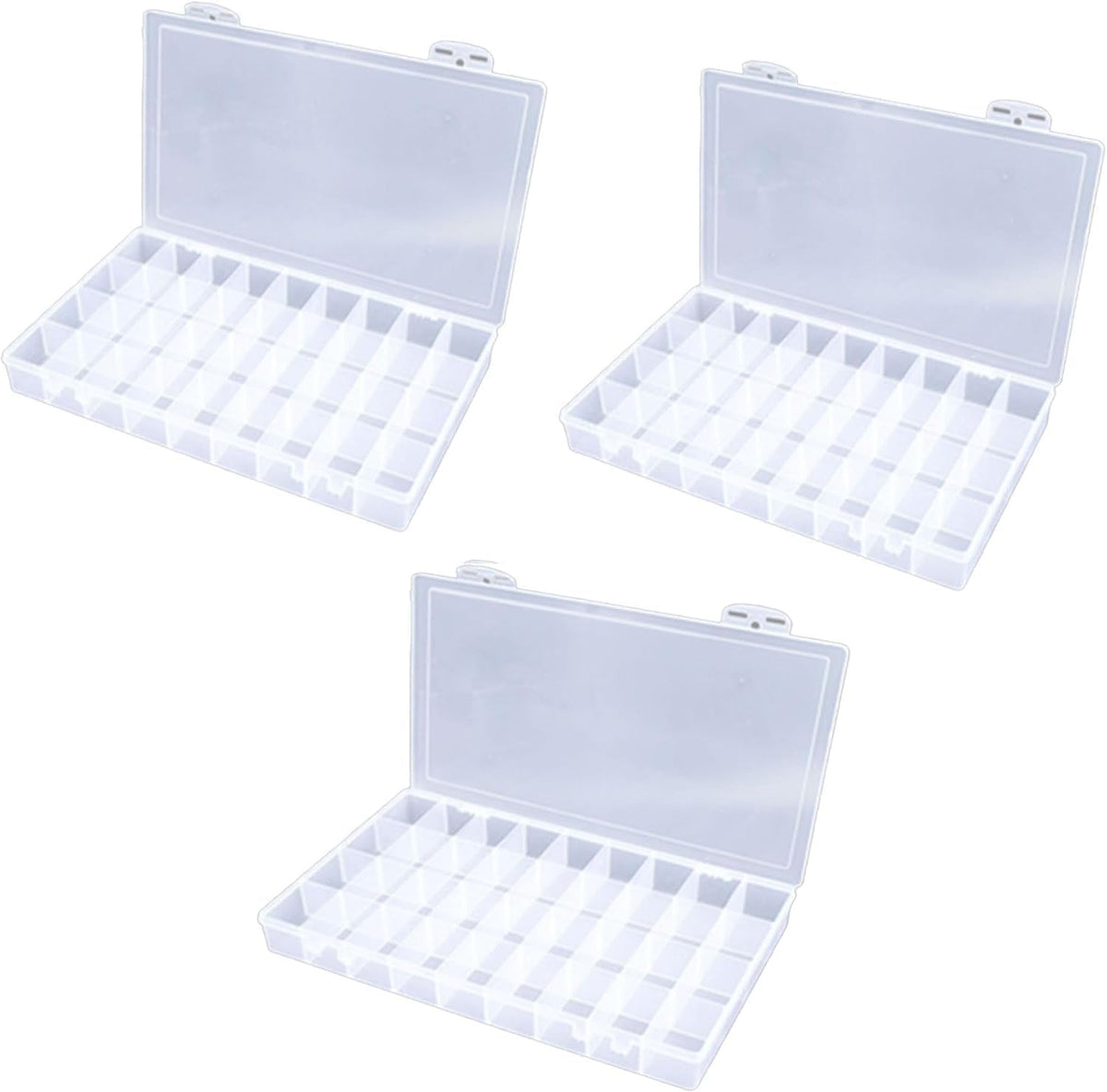 3PCS 36 Grids Large Plastic Organizer Box with Dividers, Compartment Organizer Box for Nail Accessories/Screw/Sewing Arts and Oil Paint, Bead Storage Containers 14.9 Inch x 9.2 Inch x 1.9 Inch (Clear)
