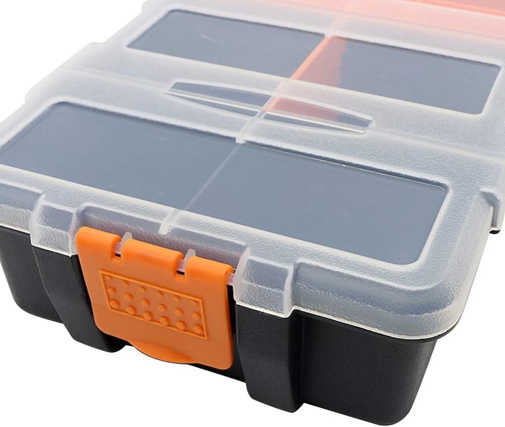 Small Tool Parts Box, Plastic Tool Storage Case, Home Hardware Organizer with Removable Dividers, Small Toolbox for Nails, Screws, Nuts and Bolts, 10-Compartment