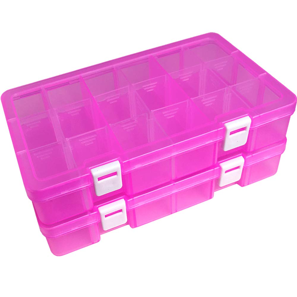 DUOFIRE Plastic Organizer Storage Box, Adjustable Divider 18 Grids, 2 Pack
