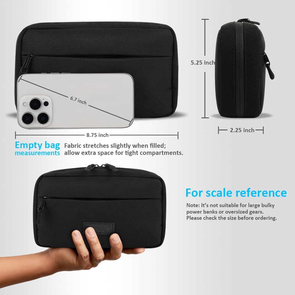 GOX Travel Cable Organizer Bag, Small Tech Pouch for Electronics, Black