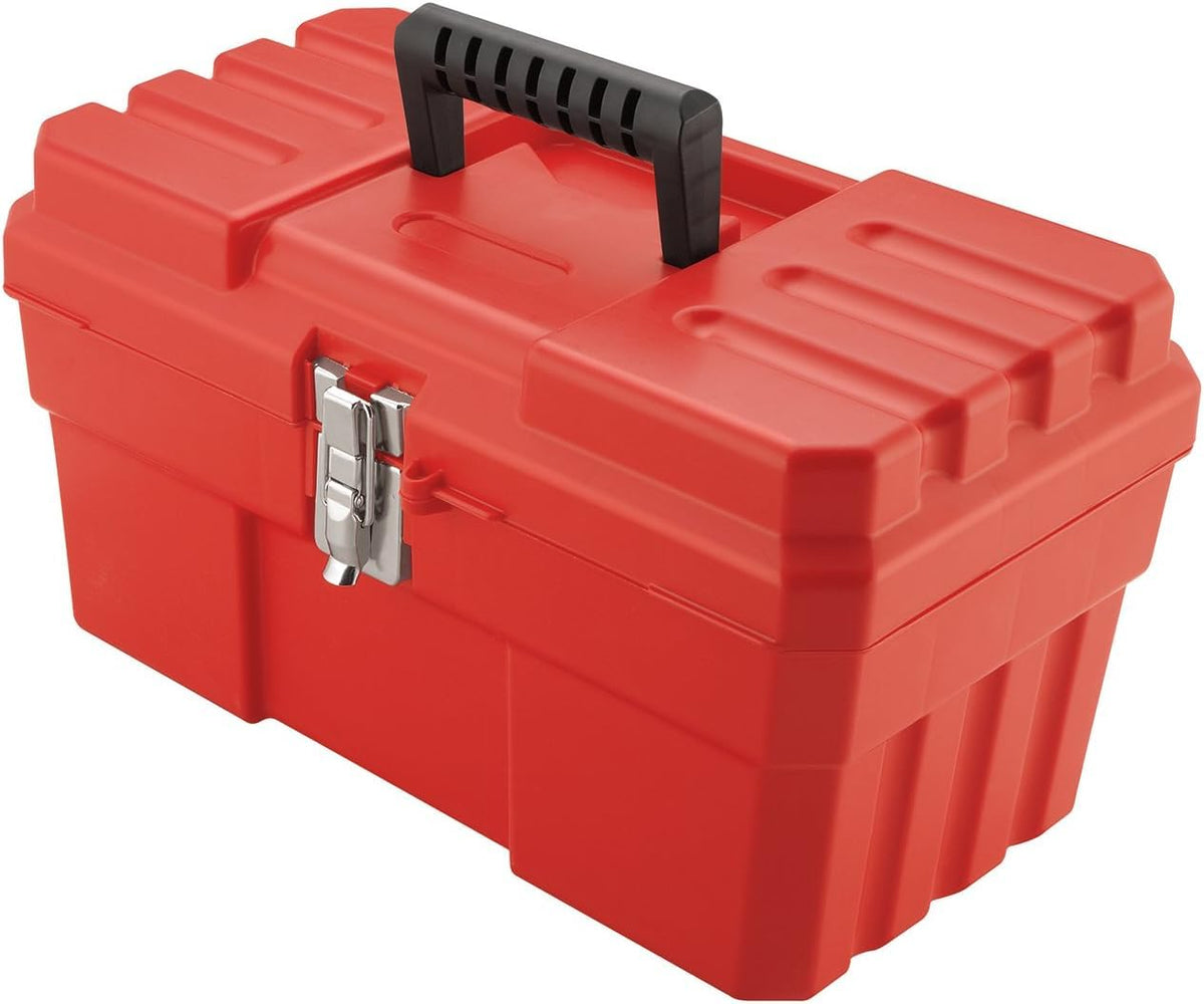 Akro-Mils 14-Inch Plastic Toolbox with Removable Tray, Steel Latch & Padlock Eye, Industrial-Grade Tool Box for Tools, Crafts, First Aid & Hobby Supplies, 14" x 8" x 8", Made in USA, Black (09514)