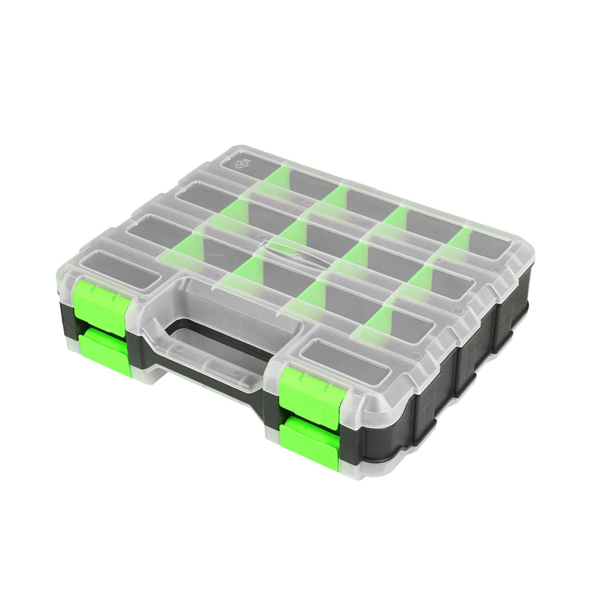 Jack Boss Tool Box with Transparent Lid, Double Side 34-Compartments Organizer Box with Removable Dividers for Hardware, Screws, Bolts, Nails, Beads, Jewelry and Fishing Accessories, Green, 2 Pack
