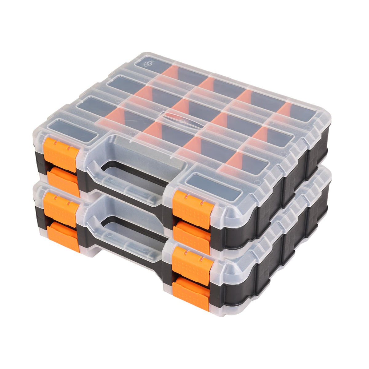 Jack Boss Tool Box with Transparent Lid, Double Side 34-Compartments Organizer Box with Removable Dividers for Hardware, Screws, Bolts, Nails, Beads, Jewelry and Fishing Accessories, Green, 2 Pack