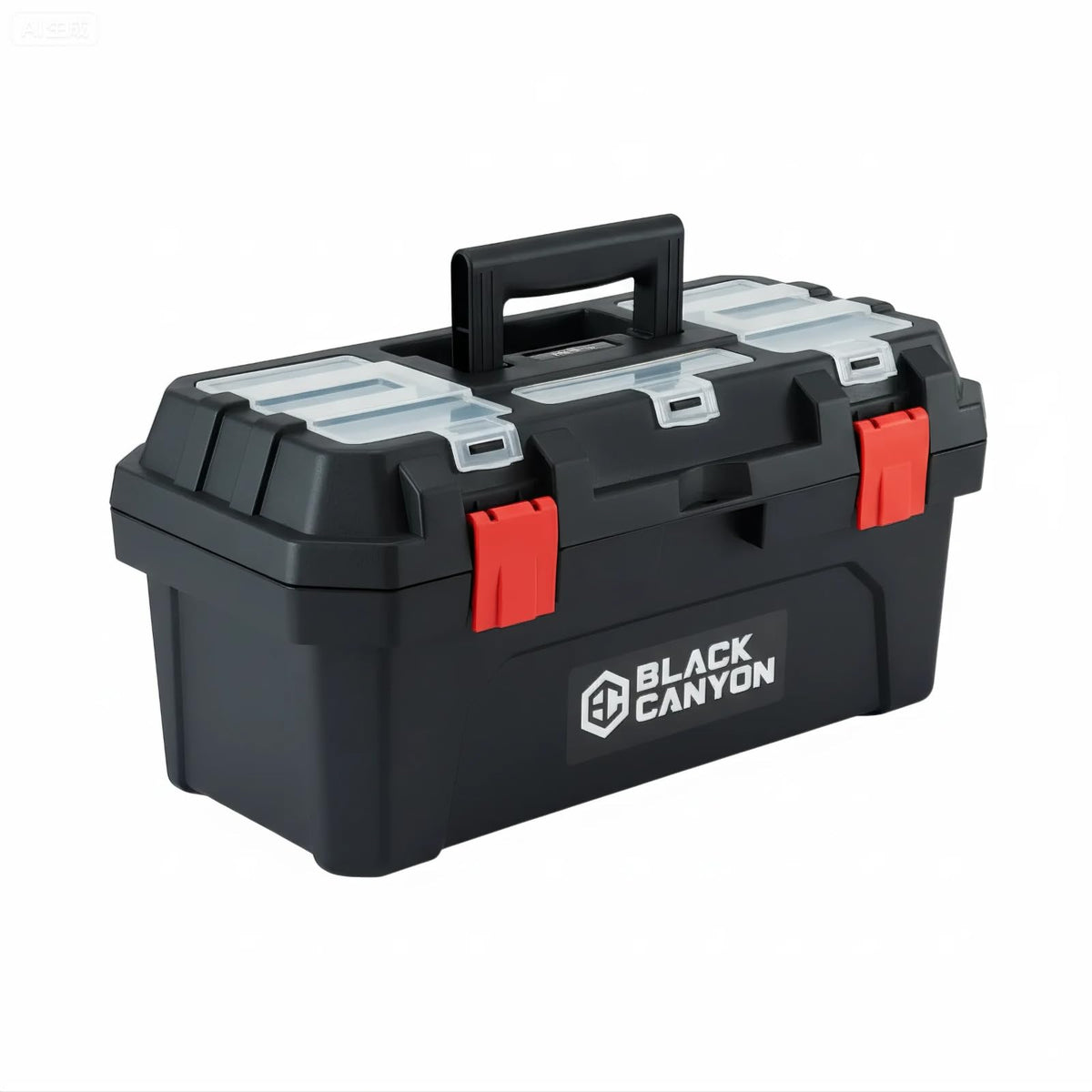 Black Canyon Tool Box - 19 Inch Plastic Dual-Layer Design, 44 lbs Load Capacity Portable Tool Box, Ergonomic Handle, Stackable & Top-Lid Storage, Perfect for DIY, Workshop & Job Site Organization