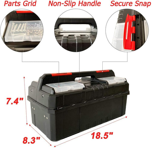WEWLINE Tool Box Organizer 18.5" Tool Storage with Adjustable Compartment Portable Toolbox with Handle Perfect for Home Office Garge