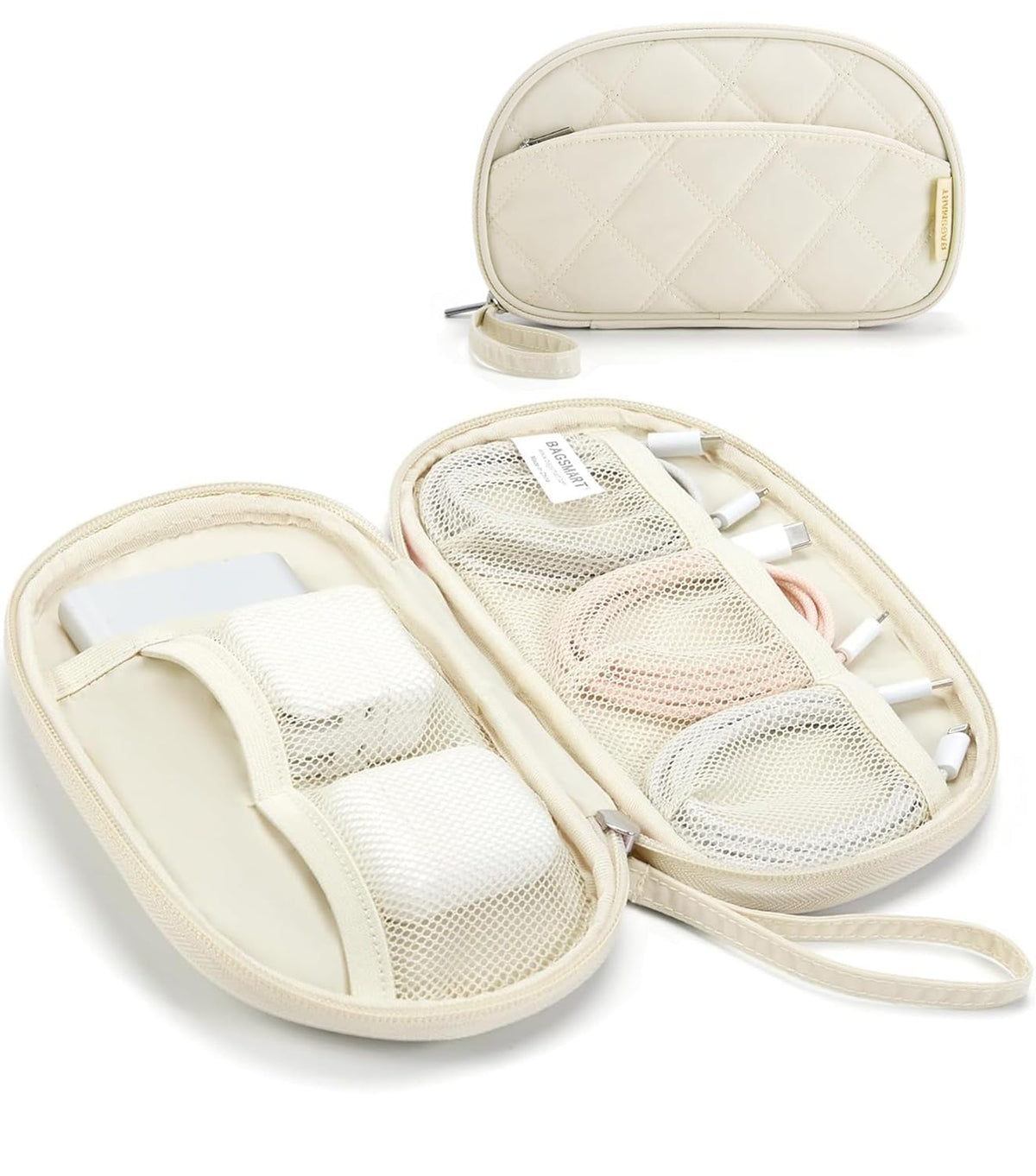 BAGSMART Electronics Organizer Travel Case for Cords Chargers Phones, Beige