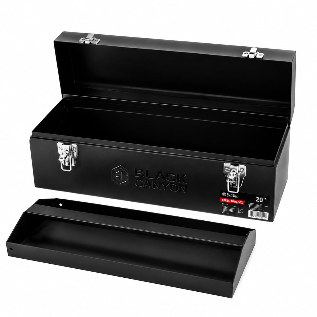 Black Canyon Tool Box - 19 Inch Plastic Dual-Layer Design, 44 lbs Load Capacity Portable Tool Box, Ergonomic Handle, Stackable & Top-Lid Storage, Perfect for DIY, Workshop & Job Site Organization