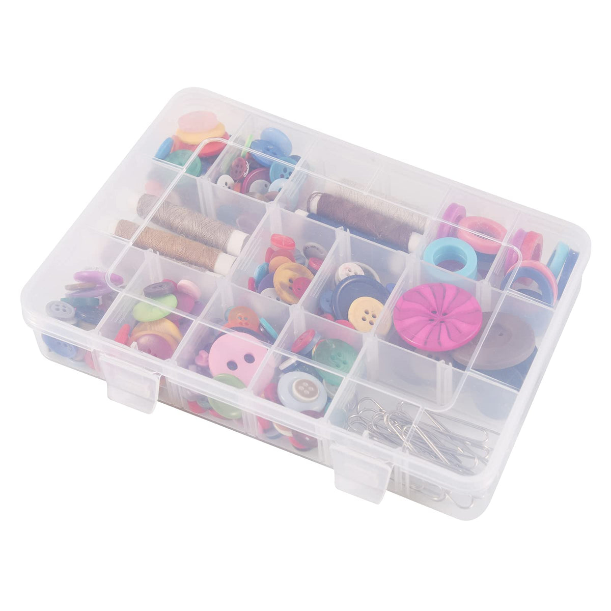 Exptolii 15 Large Grids Plastic Organizer Box with Dividers, 2 Pack Clear Compartment Container Storage for Washi Tapes Beads Crafts Jewelry Fishing Tackles, Size 11 x 6.3 x 2.2 in
