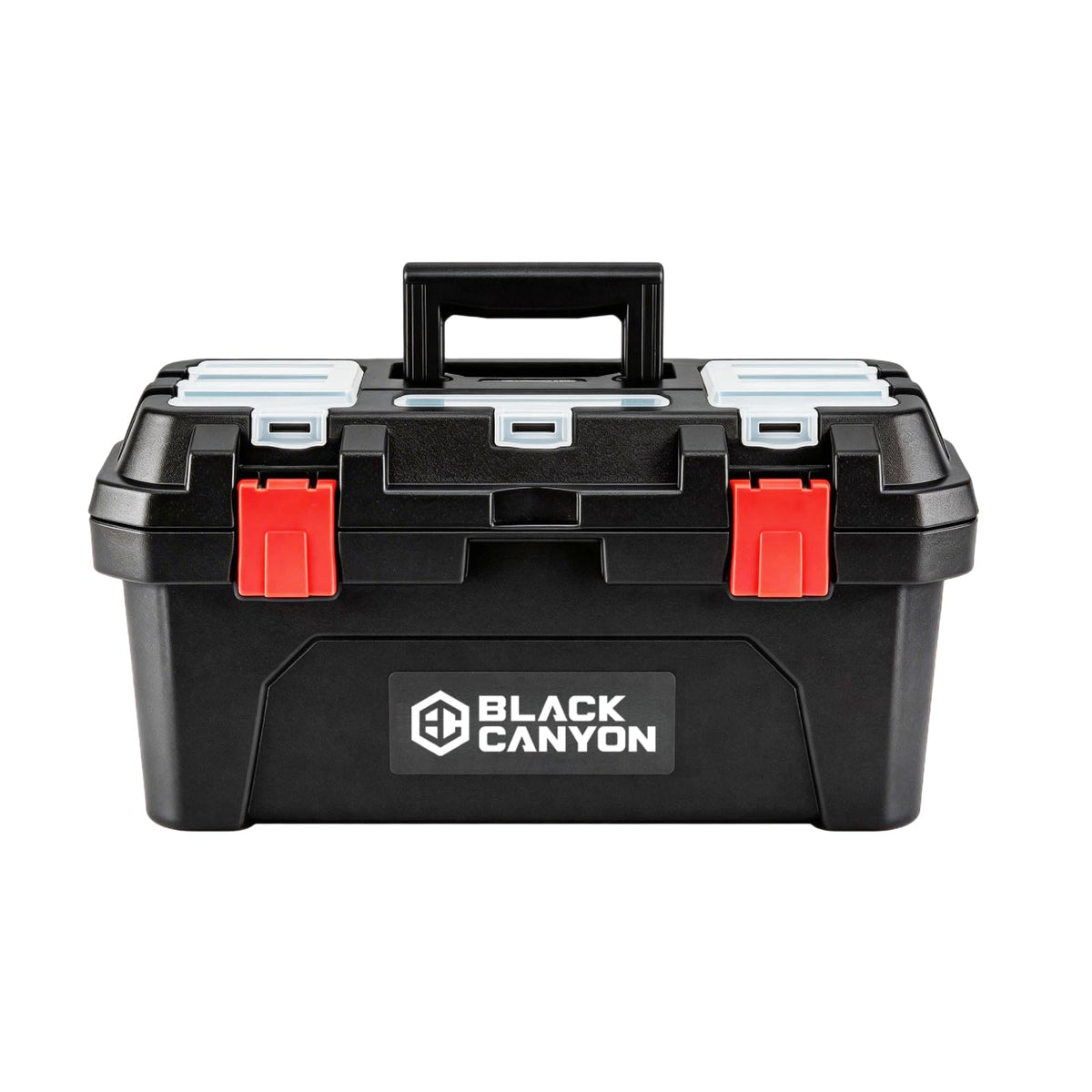 Black Canyon Tool Box - 19 Inch Plastic Dual-Layer Design, 44 lbs Load Capacity Portable Tool Box, Ergonomic Handle, Stackable & Top-Lid Storage, Perfect for DIY, Workshop & Job Site Organization
