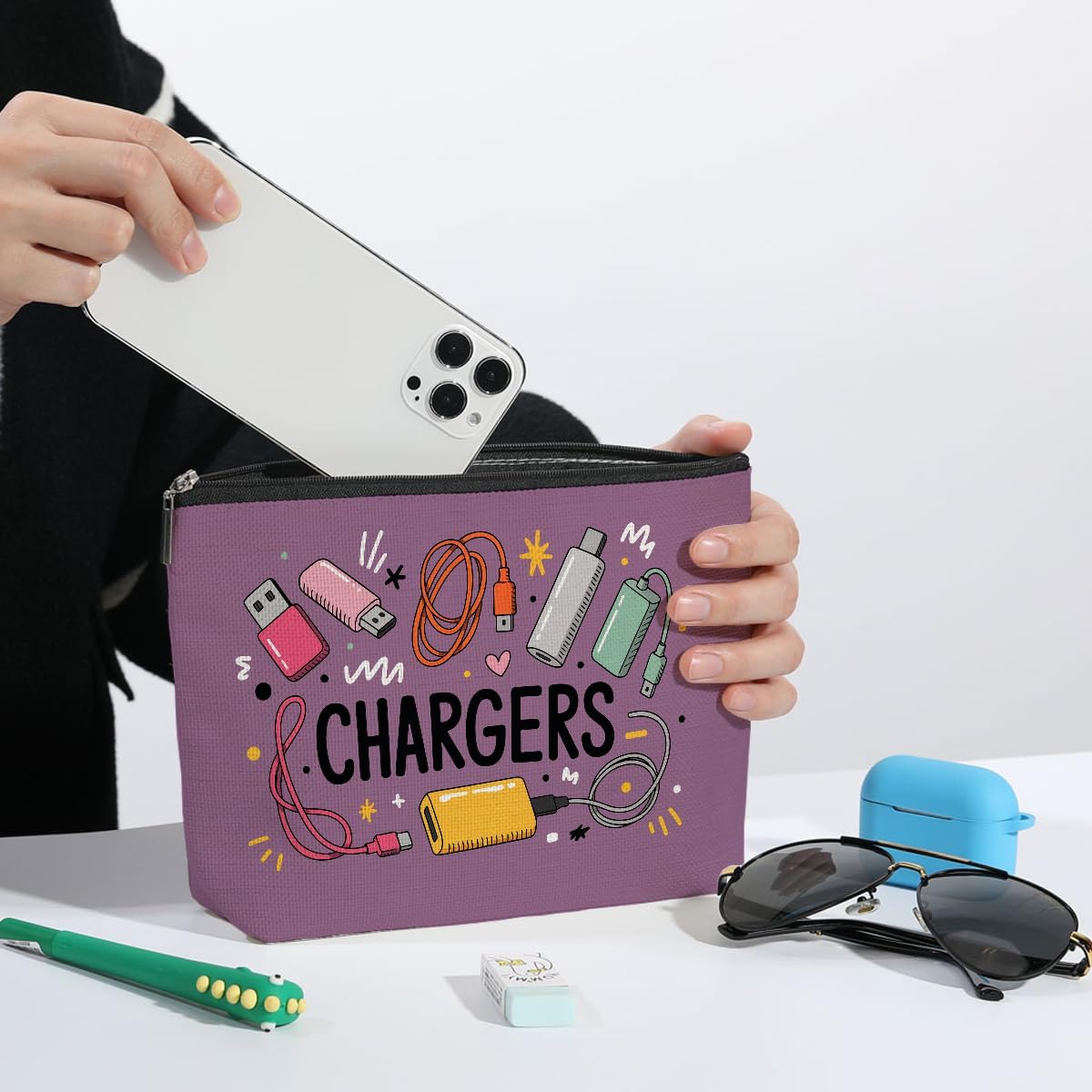 2Pcs Cables Chargers Makeup Bag Travel Essentials Cosmetic Bags for Women