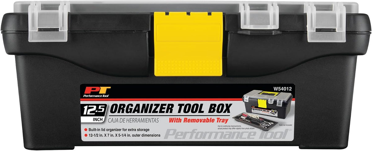 Performance Tool W54012 Heavy Duty Plastic Organizer Tool Box for Workshops and Garages, Black, 12.5-Inch