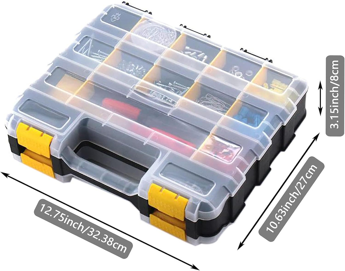 AIDY-PRO Hardware Organizer Box 34 Compartments Small Parts Organizer with Removable Dividers Durable Plastic Double Side Tools Box Screw Organizers For Nuts, Bolts, Screws, Nails 2Pack