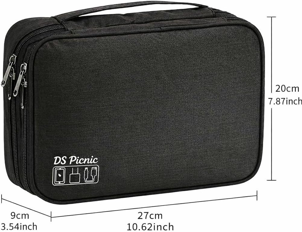 Electronic Organizer Travel Essentials Case, Waterproof Double Layer Cable Storage Pouch Bag for Charger, USB Cords, Power Bank, Phone Mouse SD Card Earphone Camera, Tablet (Up to 11 inch)