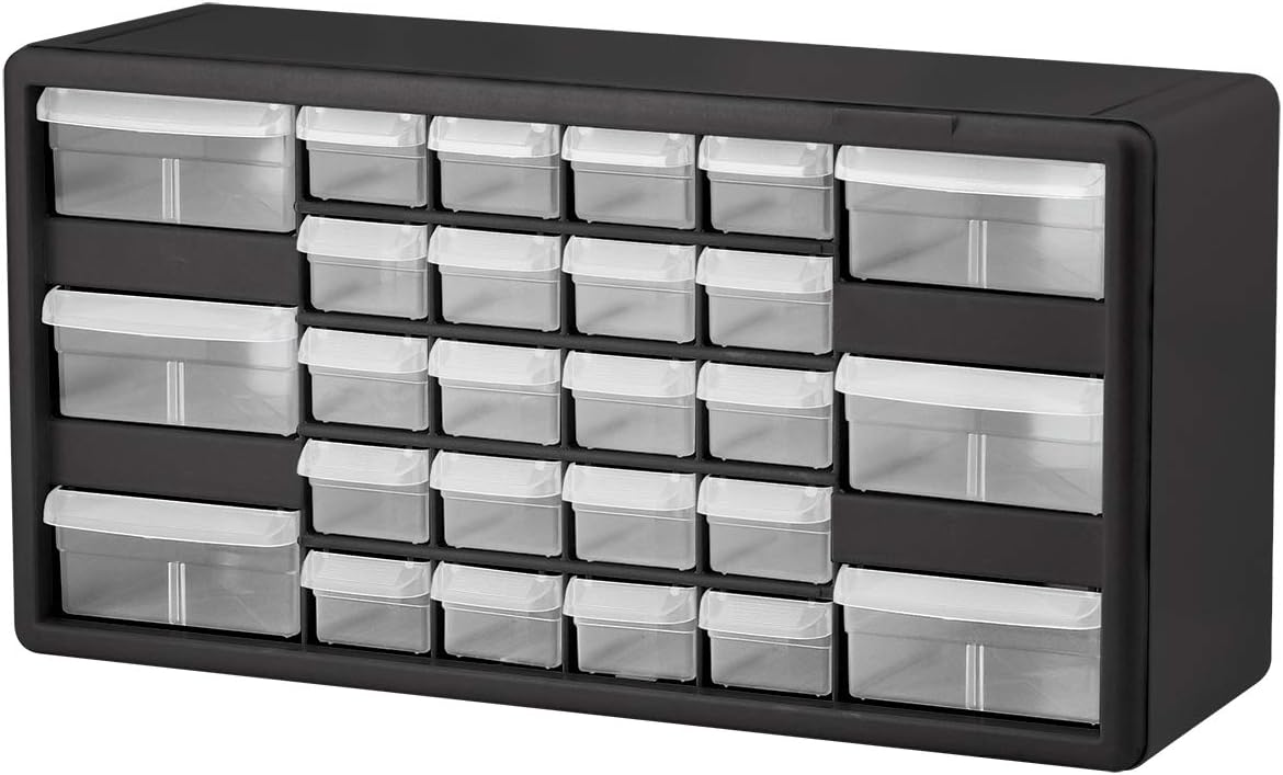 Akro-Mils 10764 Drawer Plastic Parts Storage Hardware and Craft Cabinet, 20-Inch W x 6-Inch D x 16-Inch H, Black