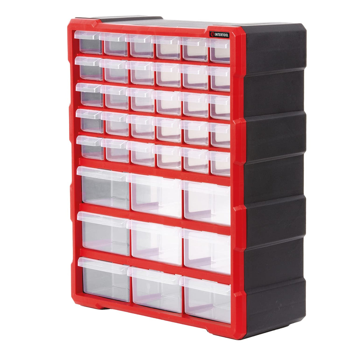 INTERTOOL Small Parts Organizer - 12 Removeable Bin Drawers - Tool Box for Storing Hardware and Garage Organization - For Screws, Bolts, Legos, Arts and Crafts - 10” x 10” x 6” - BX08-4024