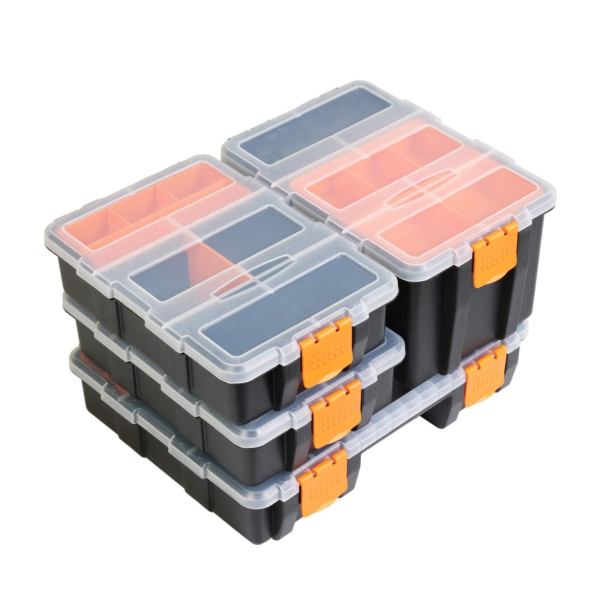 Torin AG421B Hardware & Parts Organizers: 4 Piece Versatile And Durable Storage Toolbox for Bolts, Screws, Nails, Nuts and Small Hardware, Black/Orange