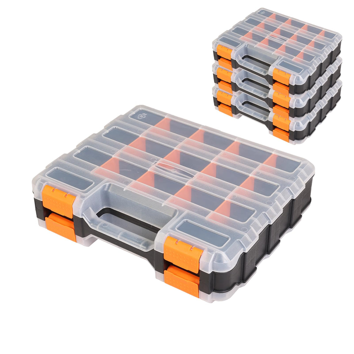 Tool Box with Transparent Lid, Double Side 34-Compartments Organizer Box with Removable Dividers for Hardware, Screws, Bolts, Nails, Beads, Jewelry and Fishing Accessories, Green, 2 Packs