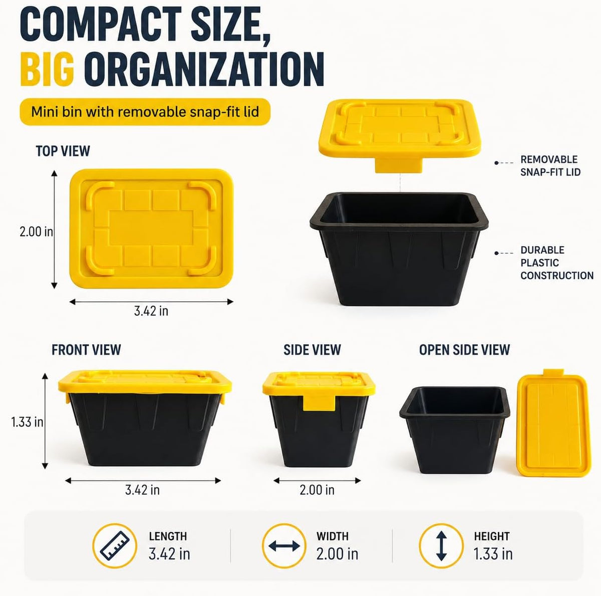 Mini Storage Bins with Lids, 3.42"x2"x1.33" 6-Pack 1.1:1 Heavy Duty Workshop Replica Organizer, Stackable Dustproof PLA Containers for Screws SD Cards LEGO Parts Office Desk Hobby Storage
