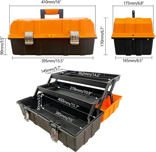 16-Inch Three-Layer Plastic Storage Box/Tool Box/Sewing Box Organizer, Multipurpose Organizer and Portable Handled Storage Case for Art Craft and Cosmetic
