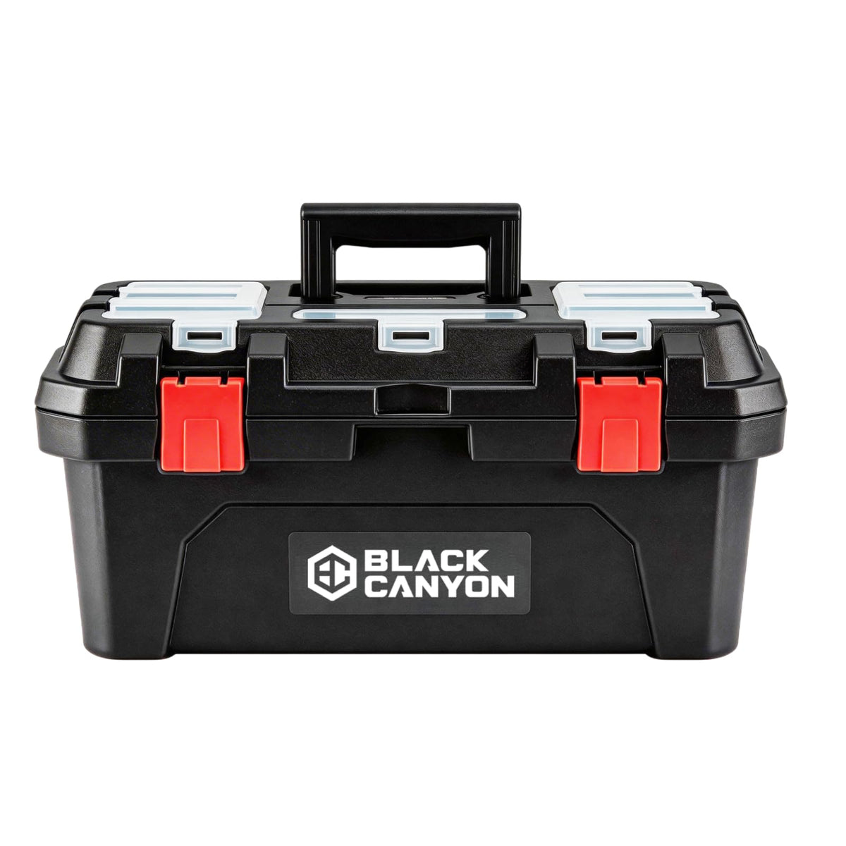 Black Canyon Tool Box - 19 Inch Plastic Dual-Layer Design, 44 lbs Load Capacity Portable Tool Box, Ergonomic Handle, Stackable & Top-Lid Storage, Perfect for DIY, Workshop & Job Site Organization