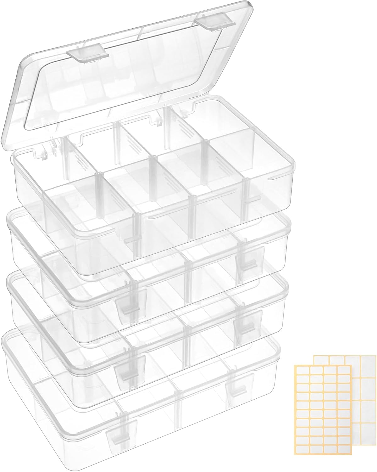 QUEFE Bead Organizer Box 4 Pack 8 Grid Plastic Tackle Box Storage Dividers