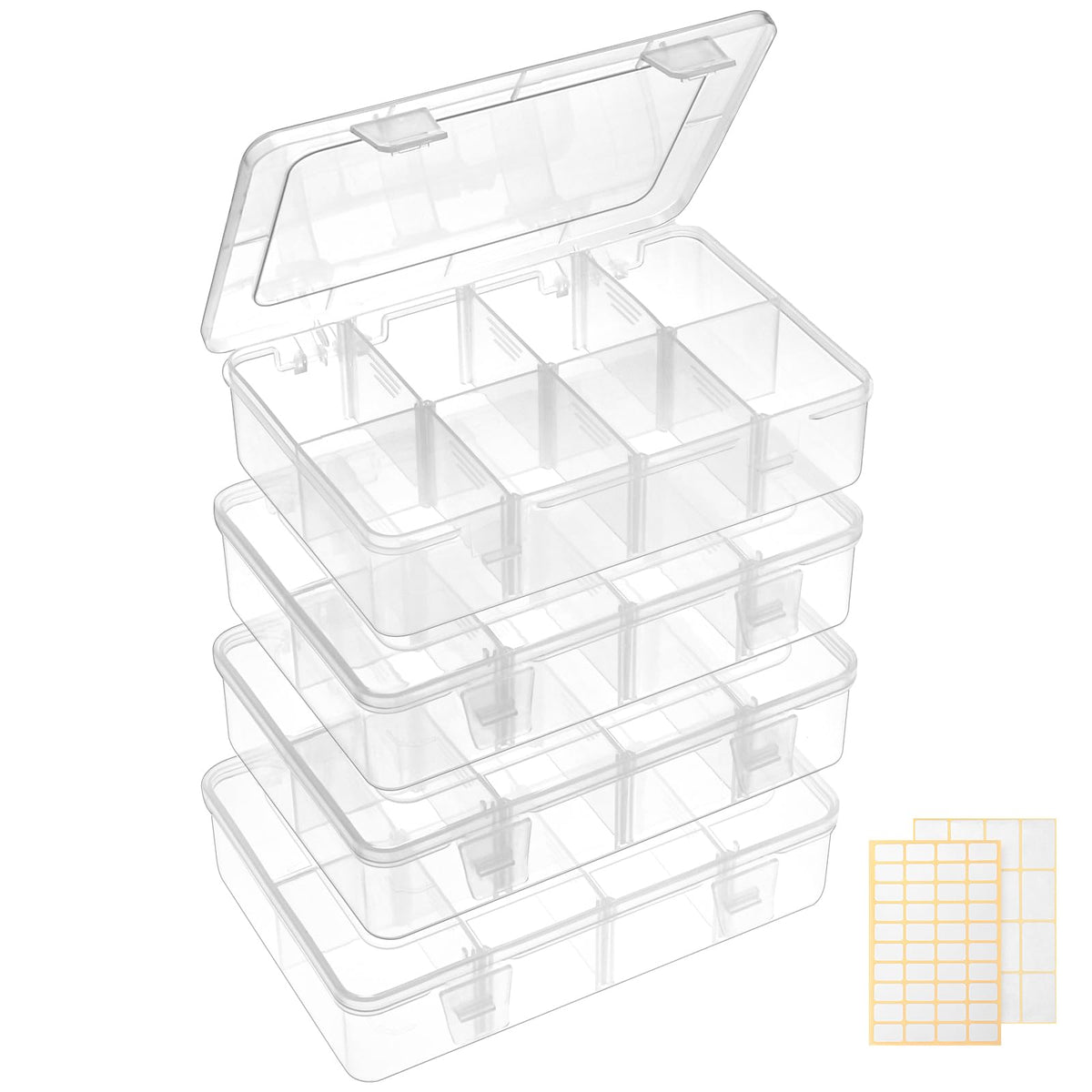 QUEFE Bead Organizer Box 4 Pack 8 Grid Plastic Tackle Box Storage Dividers