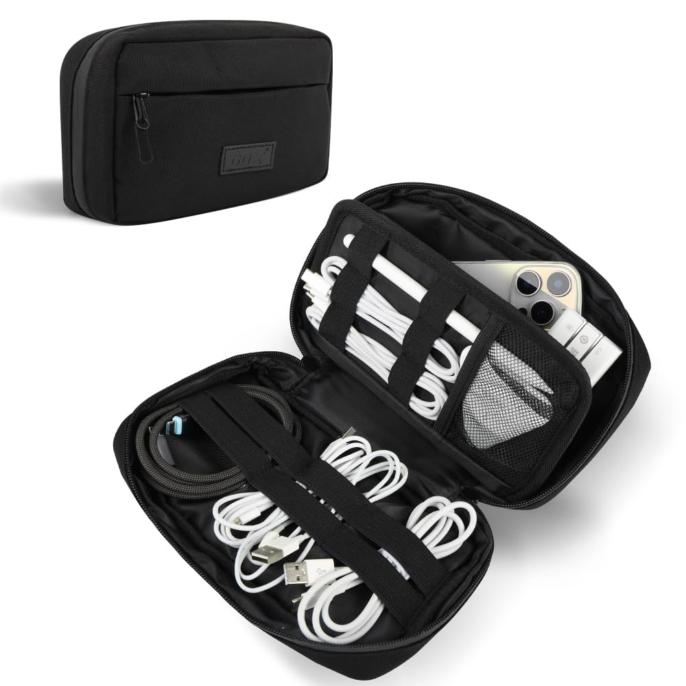 GOX Travel Cable Organizer Bag, Small Tech Pouch for Electronics, Black