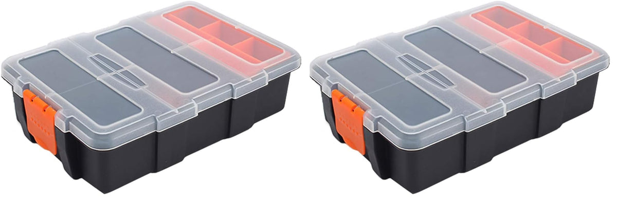 Small Tool Parts Box, Plastic Tool Storage Case, Home Hardware Organizer with Removable Dividers, Small Toolbox for Nails, Screws, Nuts and Bolts, 10-Compartment
