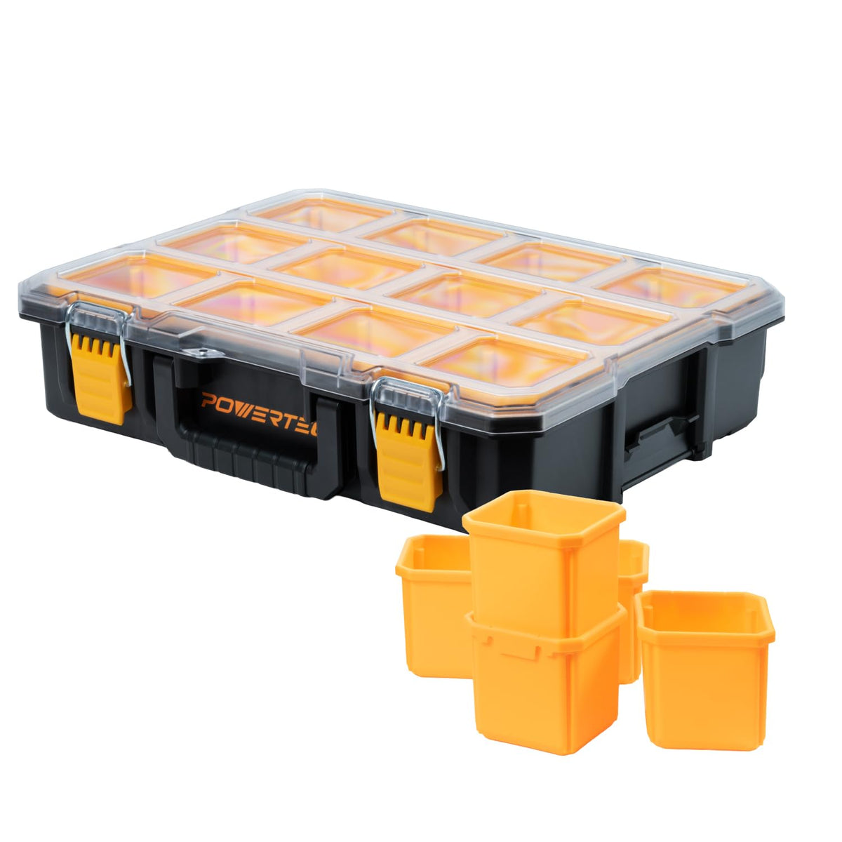 POWERTEC Stackable Tool Box Organizer with Removable Dividers - 17 Compartments, Interlocking, Portable Design, 2-Pack (72118-P2)