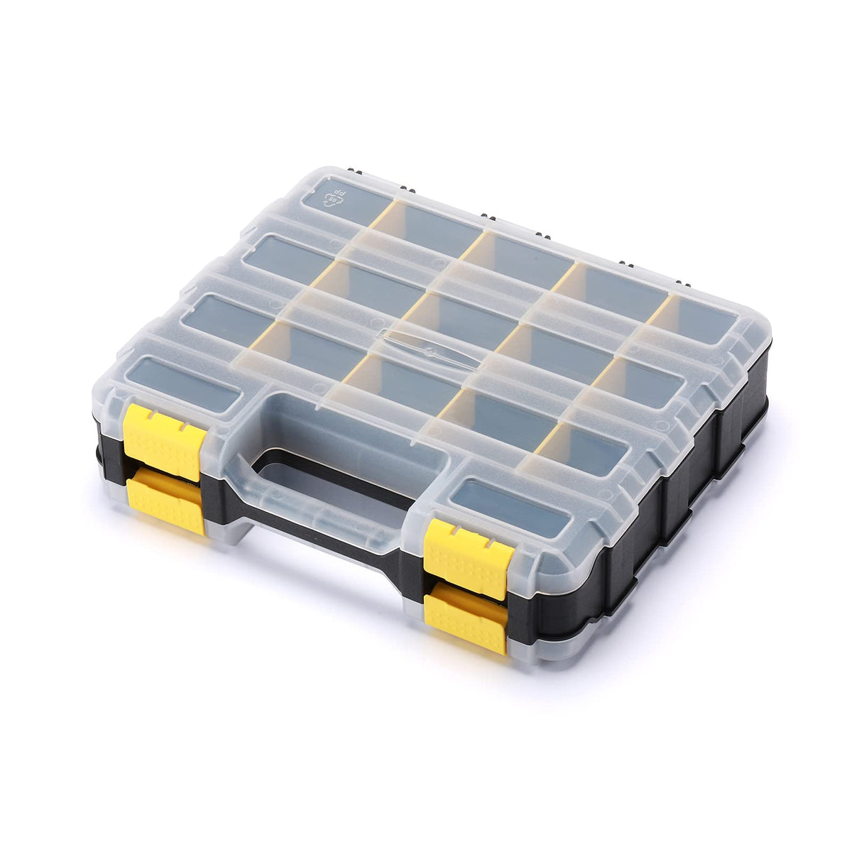 Mayouko Double Side Tools Organizer, Customizable Removable Plastic Dividers, Hardware Box Storage, Small Parts Organizer, 34-Compartment, Black/Yellow