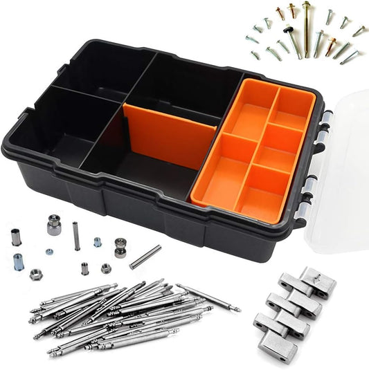 Small Tool Parts Box, Plastic Tool Storage Case, Home Hardware Organizer with Removable Dividers, Small Toolbox for Nails, Screws, Nuts and Bolts, 10-Compartment
