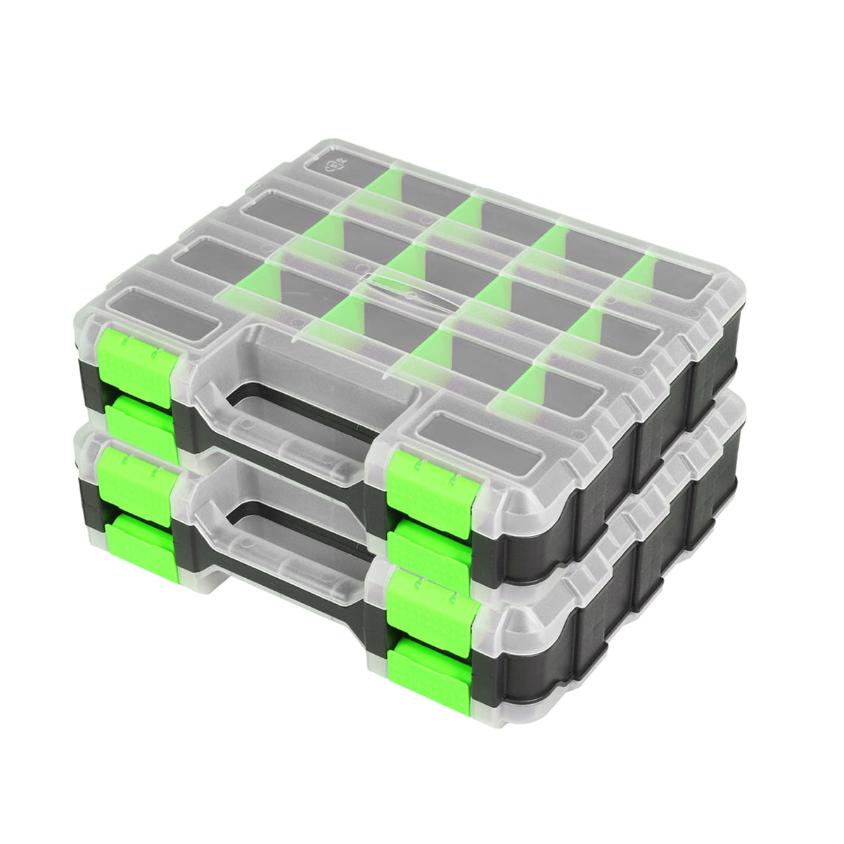 Tool Box with Transparent Lid, Double Side 34-Compartments Organizer Box with Removable Dividers for Hardware, Screws, Bolts, Nails, Beads, Jewelry and Fishing Accessories, Orange, 2 Packs